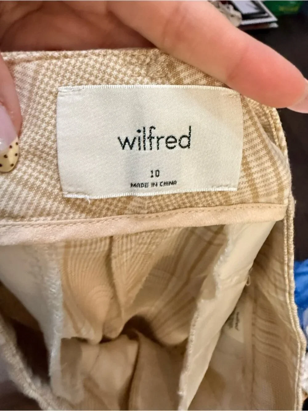 Aritzia Straight Leg Plaid Pants in Beige and Cream size 10 - Picture 7 of 8